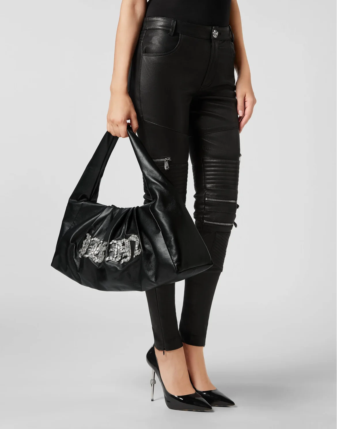 Leather Large Shoulder Bag Gothic Plein, цвет: Черный