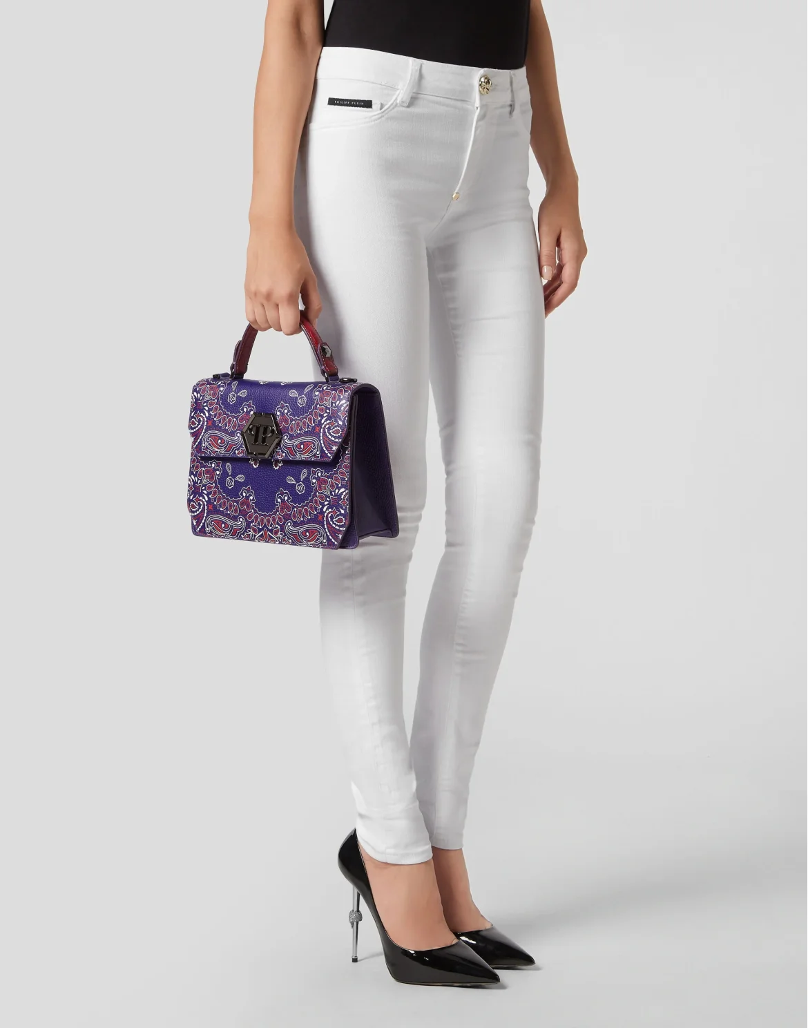 Leather Superheroin Medium Handle Bag Paisley, цвет: Фиолетовый