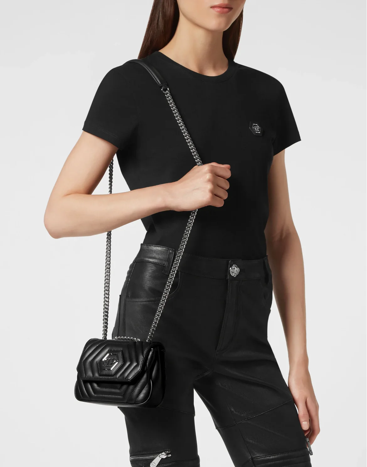 Nappa Small Shoulder Bag Hexagon, цвет: Черный