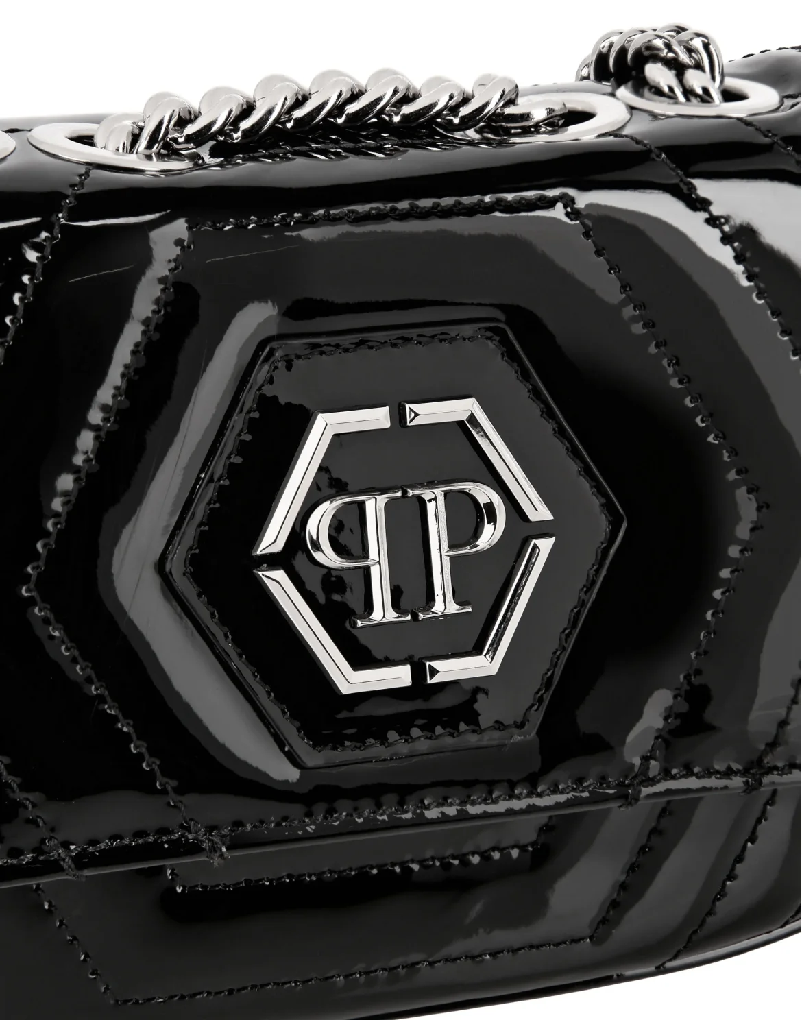 Patent Leather Small Shoulder Bag Hexagon, цвет: Черный