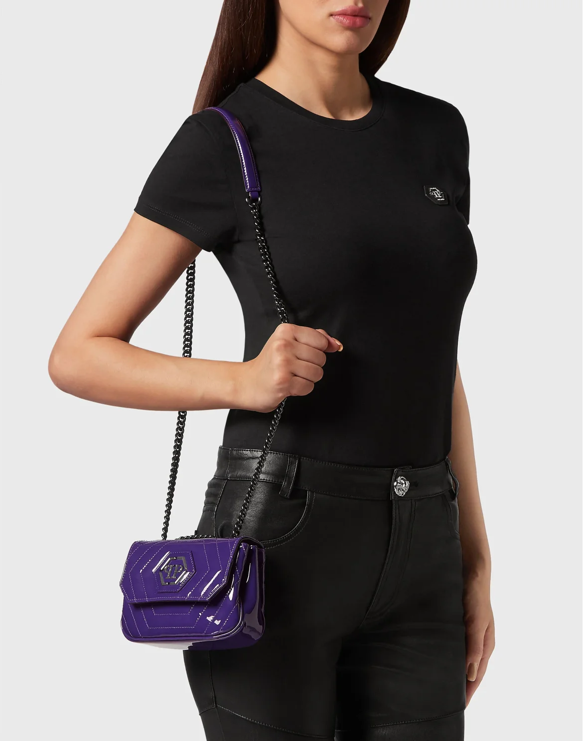 Patent Leather Small Shoulder Bag Hexagon, цвет: Фиолетовый
