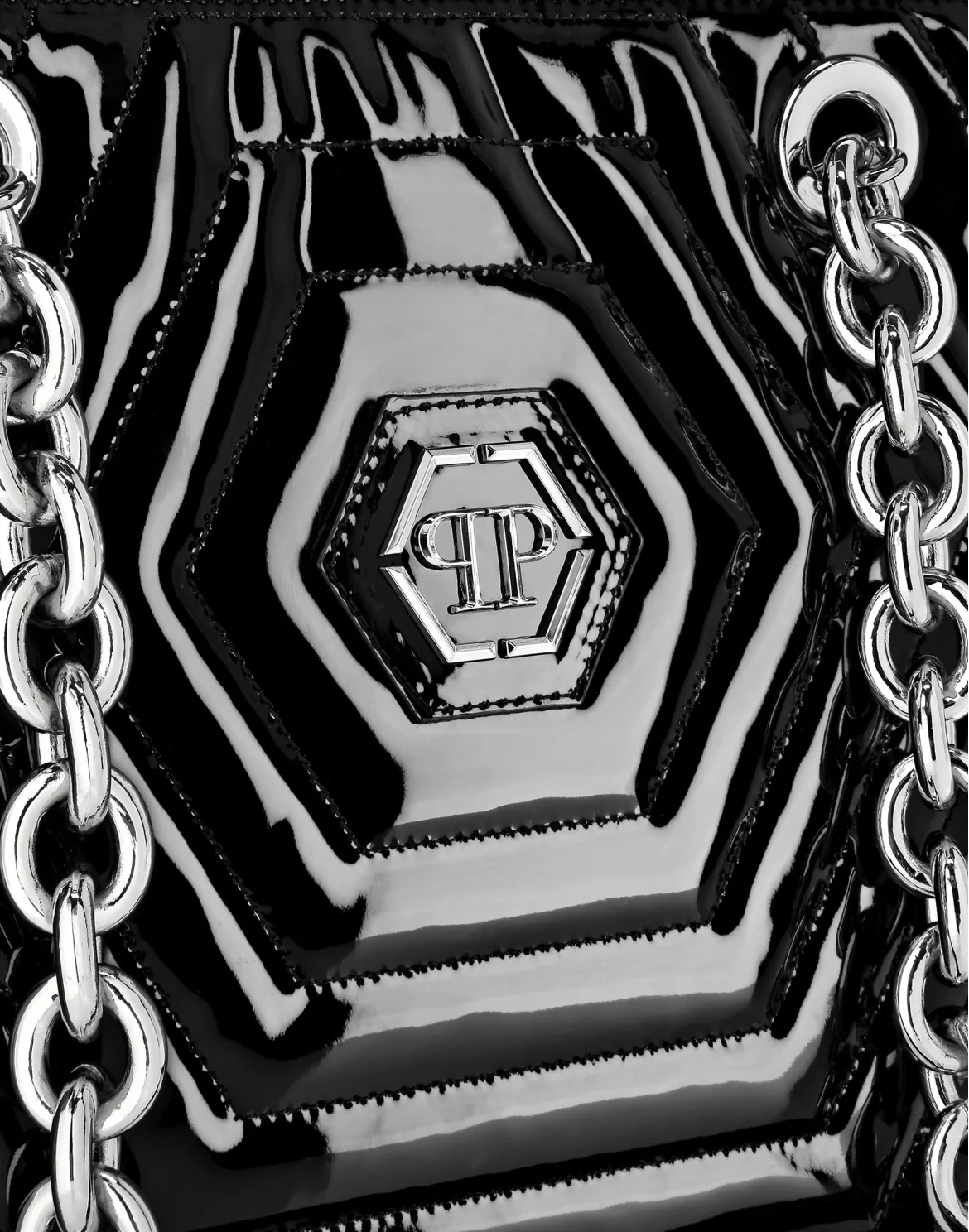 Patent Leather Shoulder Bag Hexagon, цвет: Черный