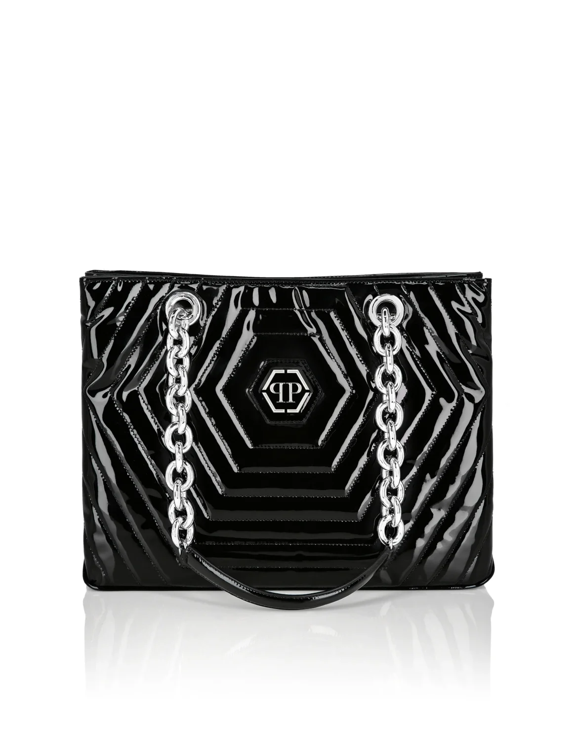 Patent Leather Shoulder Bag Hexagon, цвет: Черный