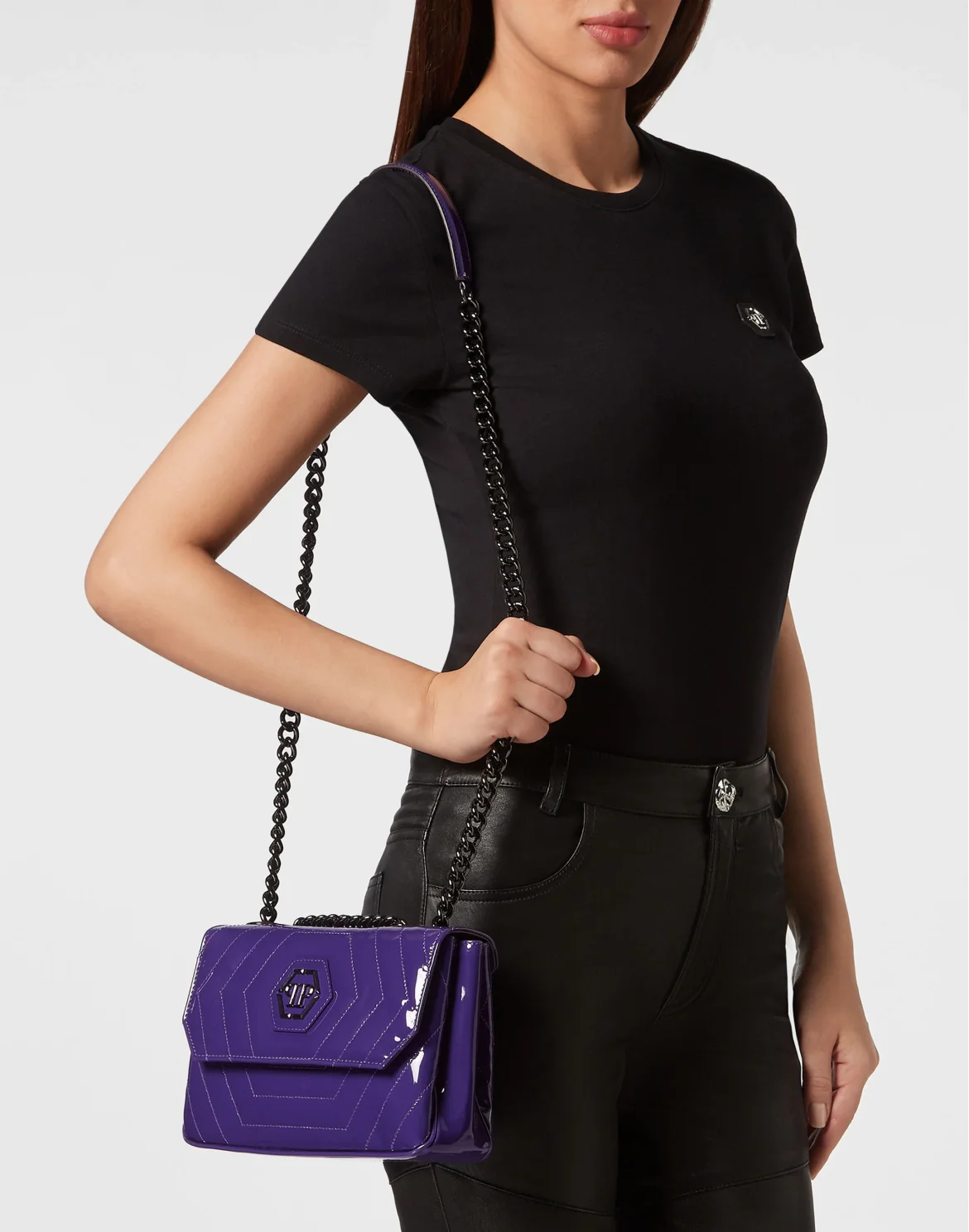 Patent Leather Shoulder Bag Hexagon, цвет: Фиолетовый