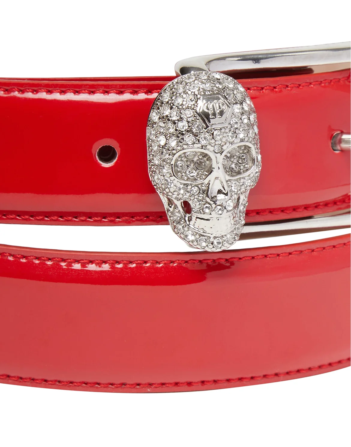 Patent Leather Belt Crystal Skull, цвет: Красный
