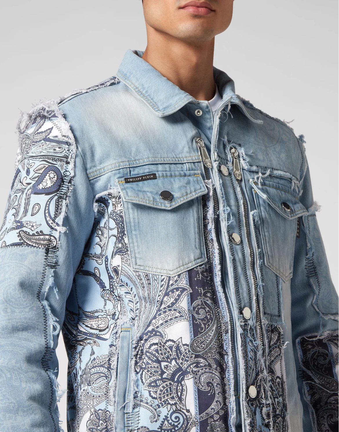 Denim Jacket Paisley Bandana Patchwork, цвет: Голубой