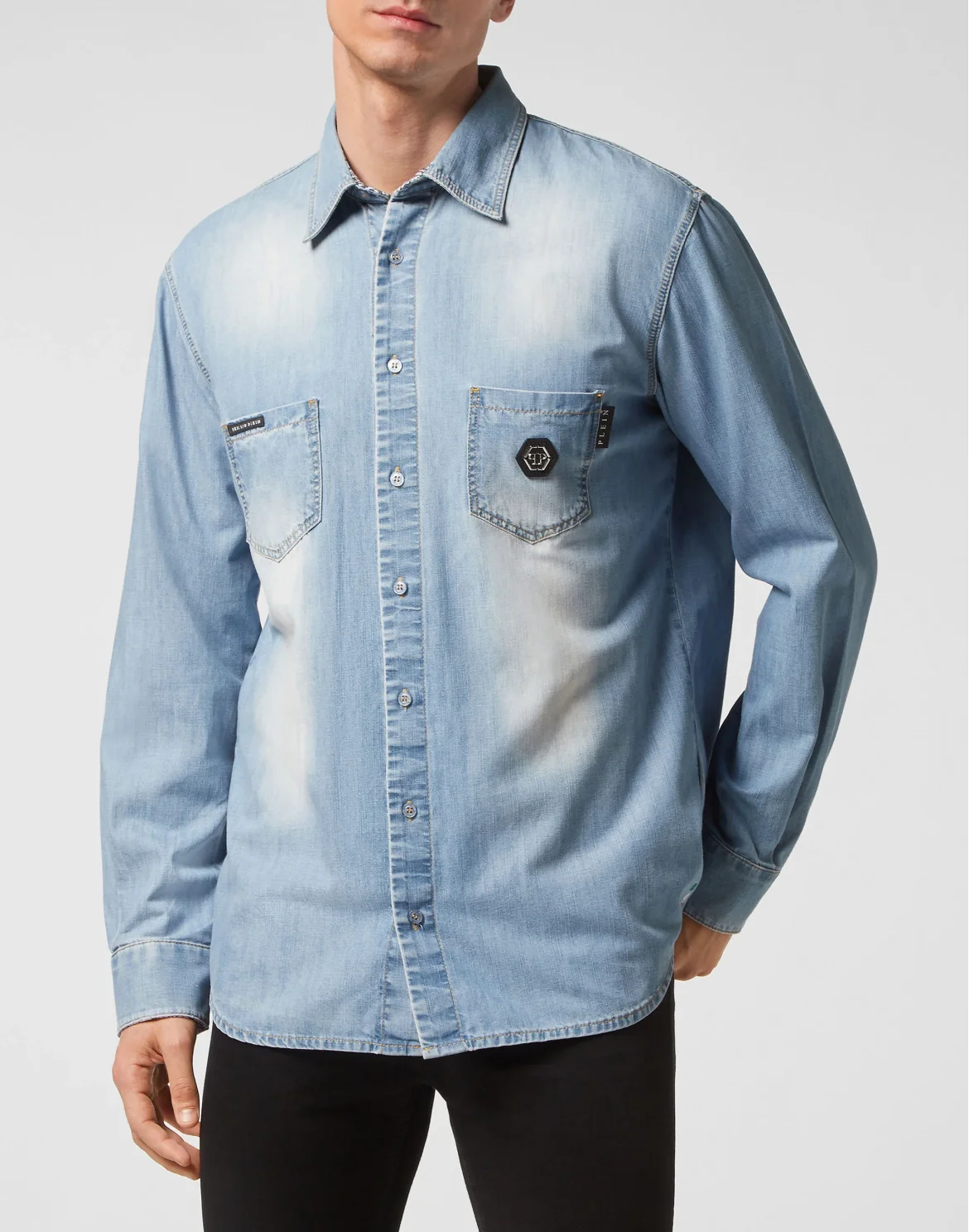 Denim Shirt LS Paisley Strass, цвет: Голубой