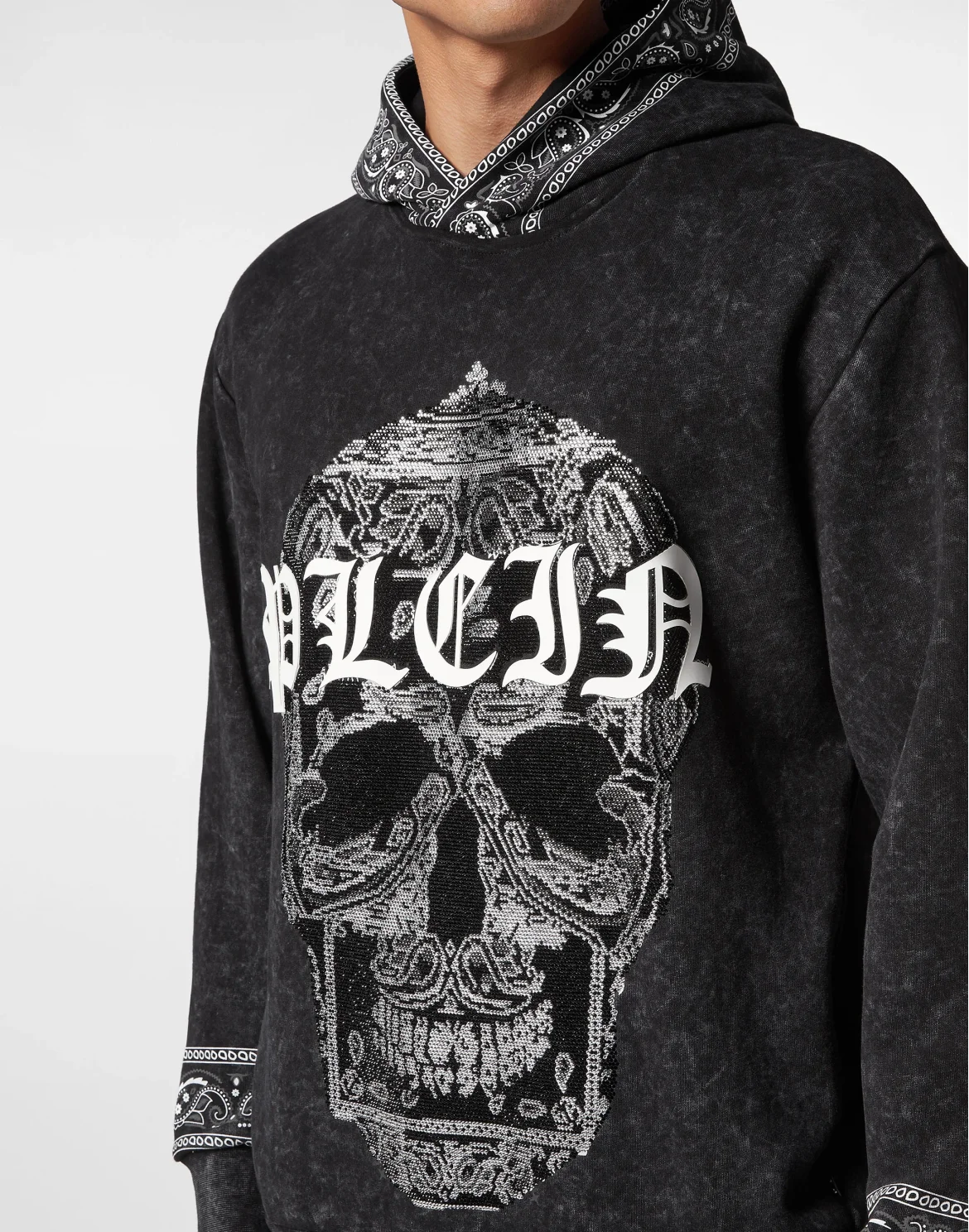 Washed Hoodie Sweatshirt Paisley Strass, цвет: Черный
