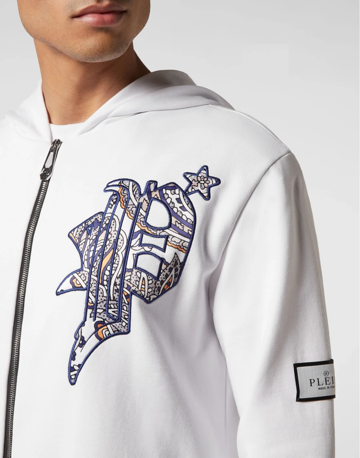 Satin Hoodie Sweatjacket Paisley Gothic Plein, цвет: Белый