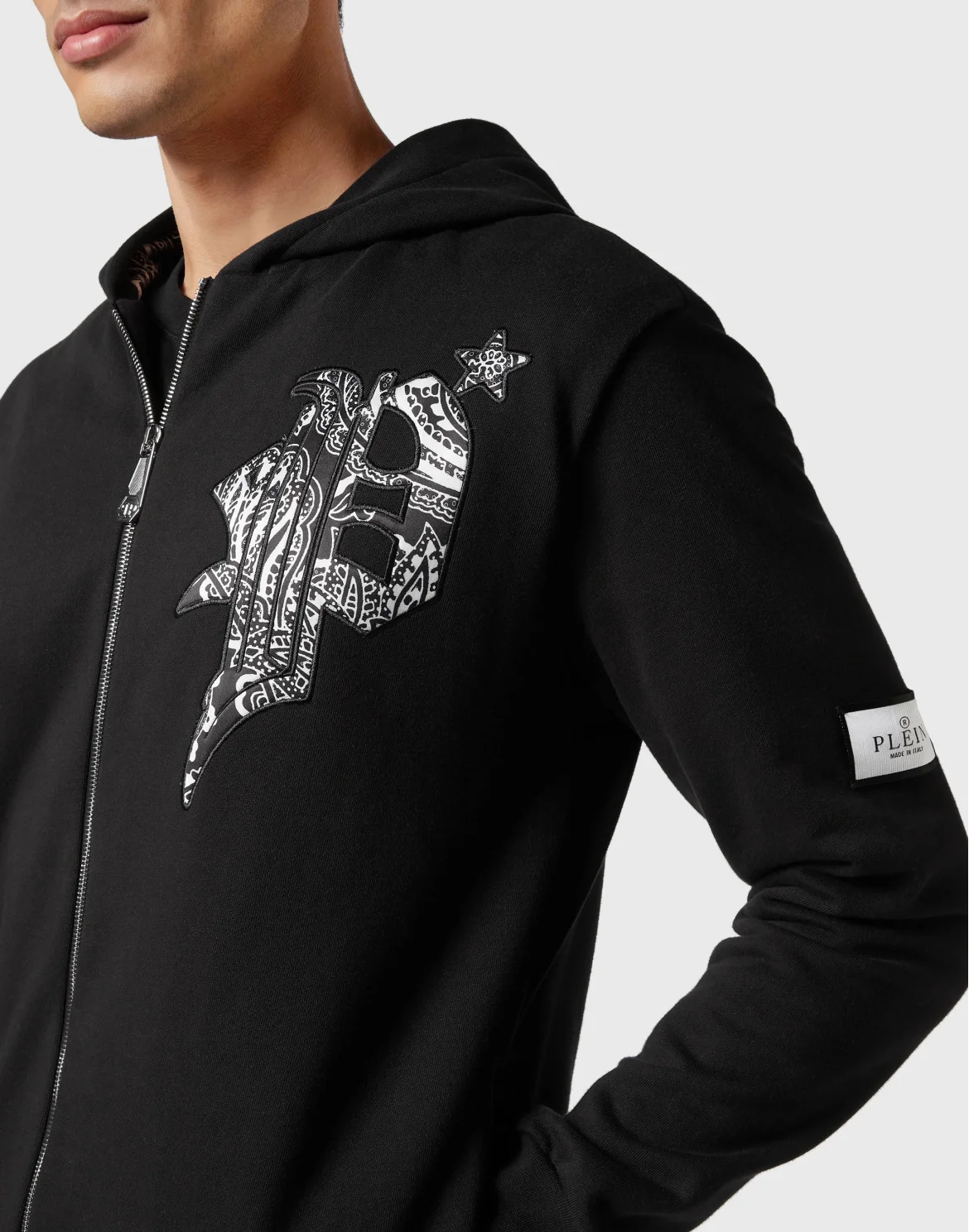 Satin Hoodie Sweatjacket Paisley Gothic Plein, цвет: Черный