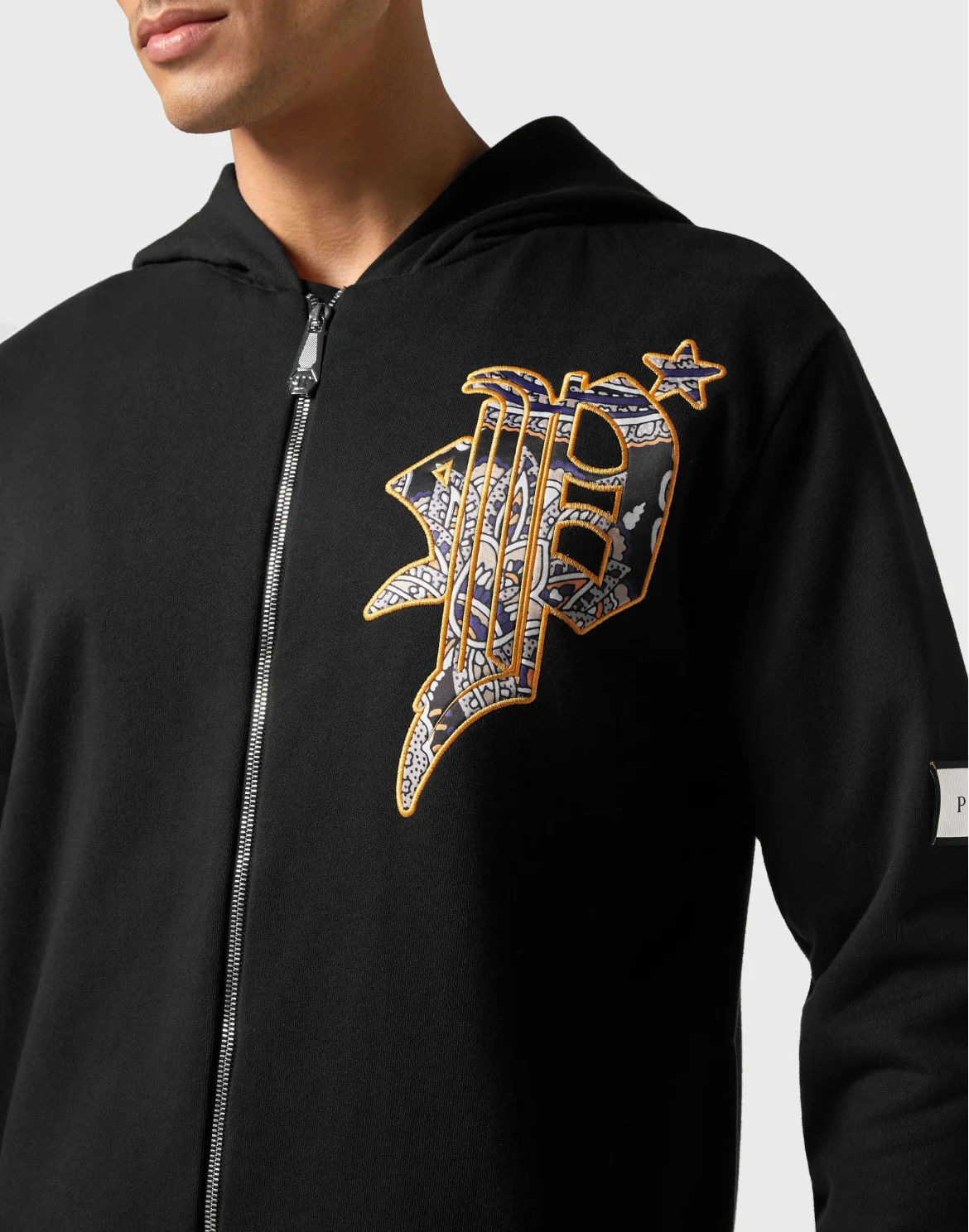 Satin Hoodie Sweatjacket Paisley Gothic Plein, цвет: Черный