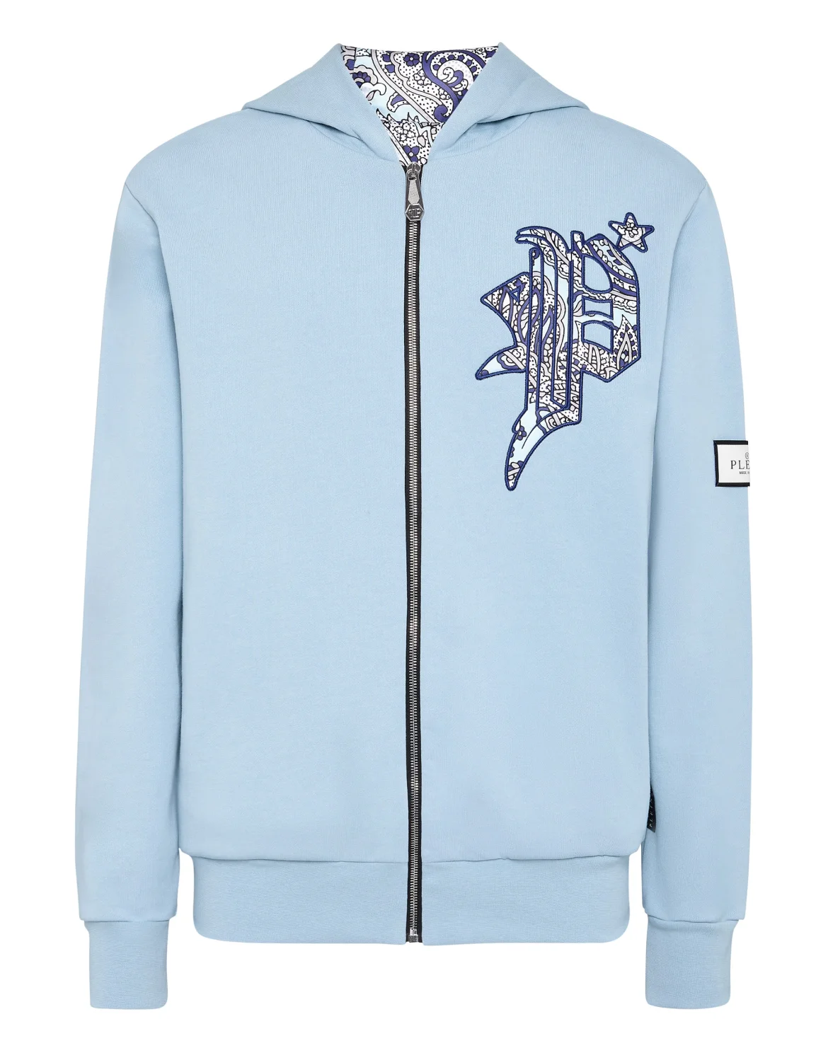 Satin Hoodie Sweatjacket Paisley Gothic Plein, цвет: Голубой