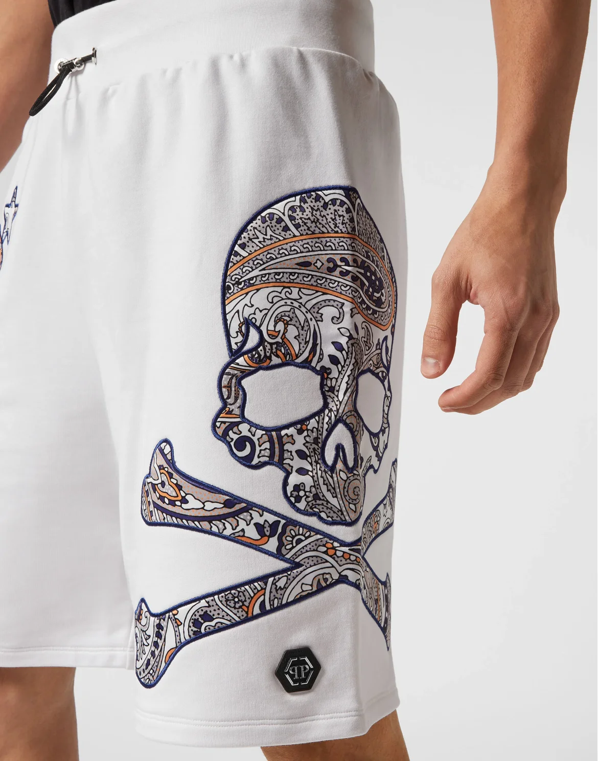 Satin Jogging Shorts Paisley Gothic Plein, цвет: Белый