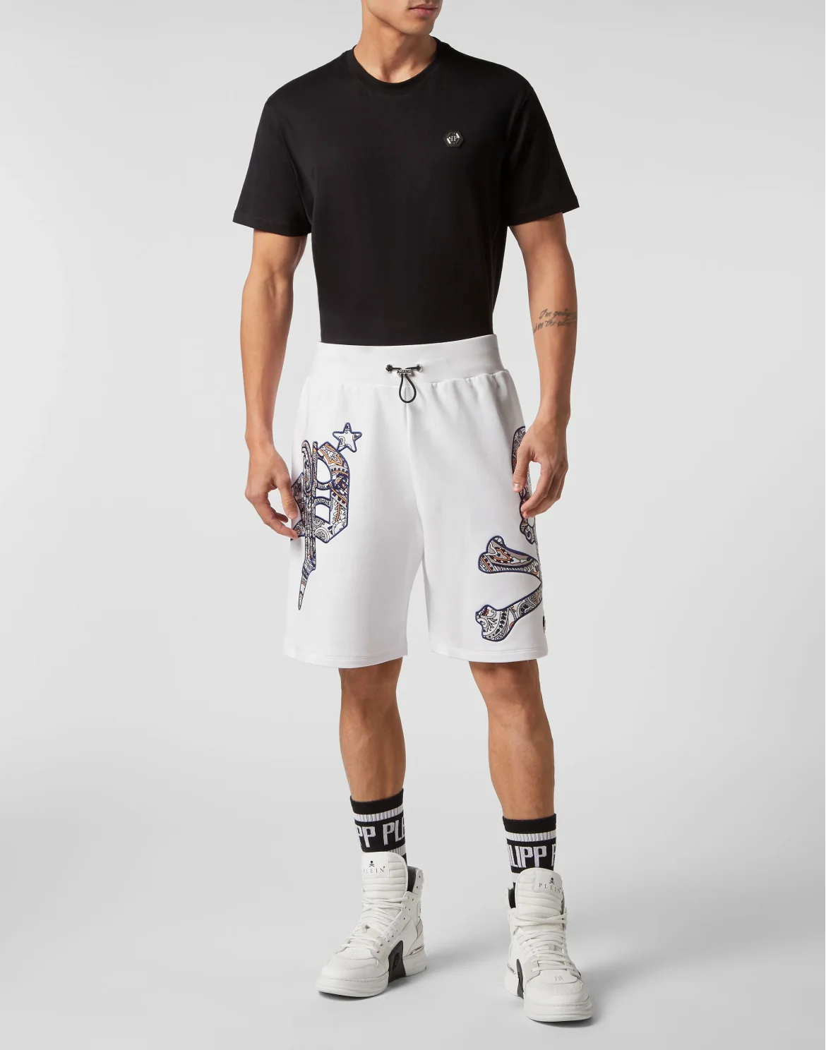 Satin Jogging Shorts Paisley Gothic Plein, цвет: Белый