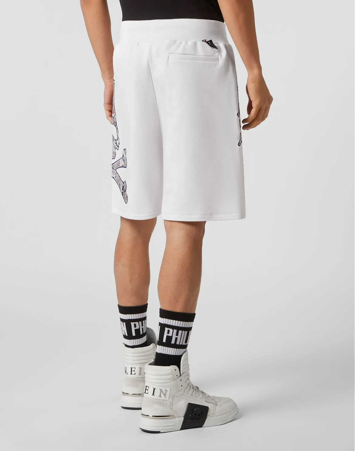 Satin Jogging Shorts Paisley Gothic Plein, цвет: Белый