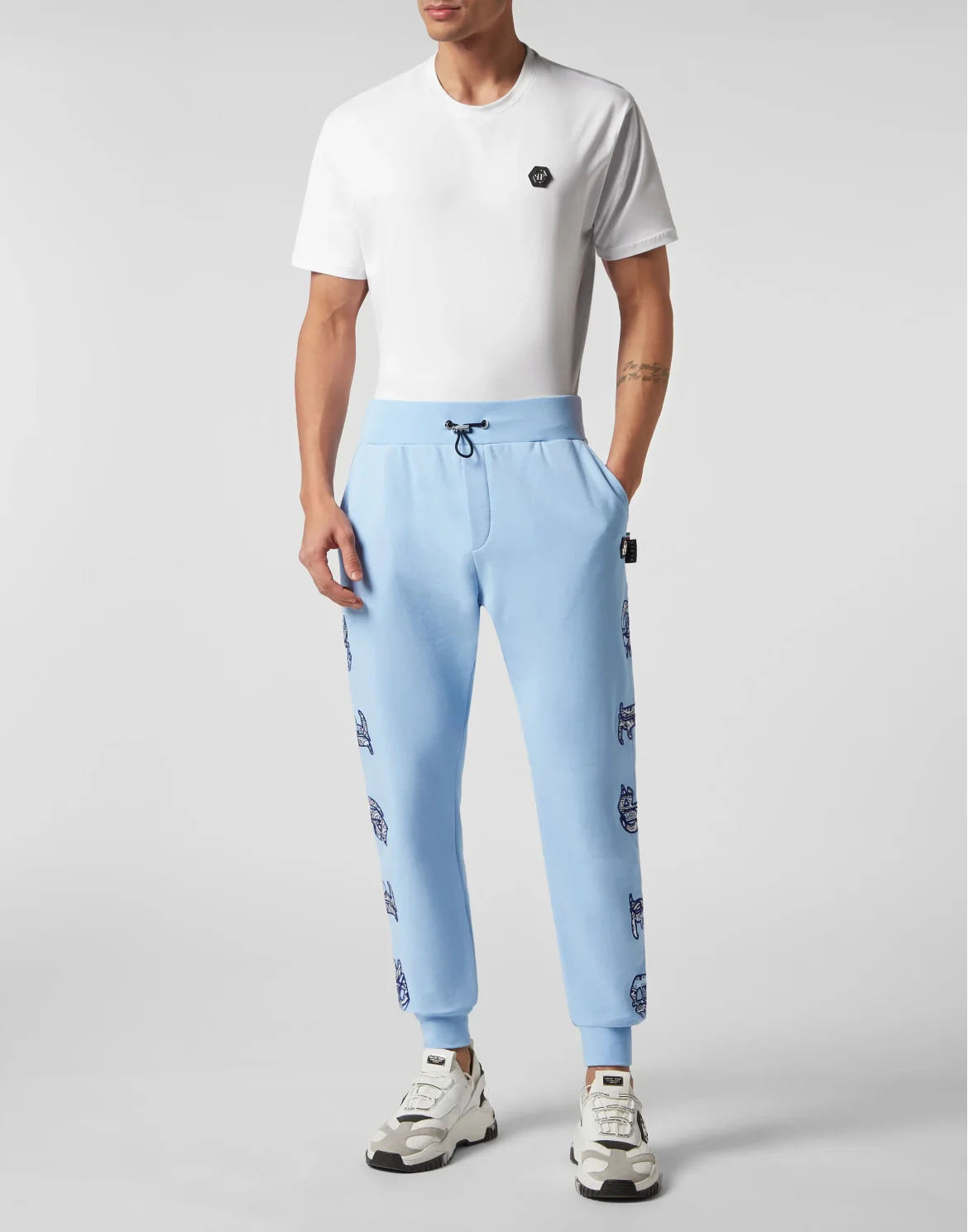 Satin Jogging Trousers Paisley Gothic Plein, цвет: Голубой