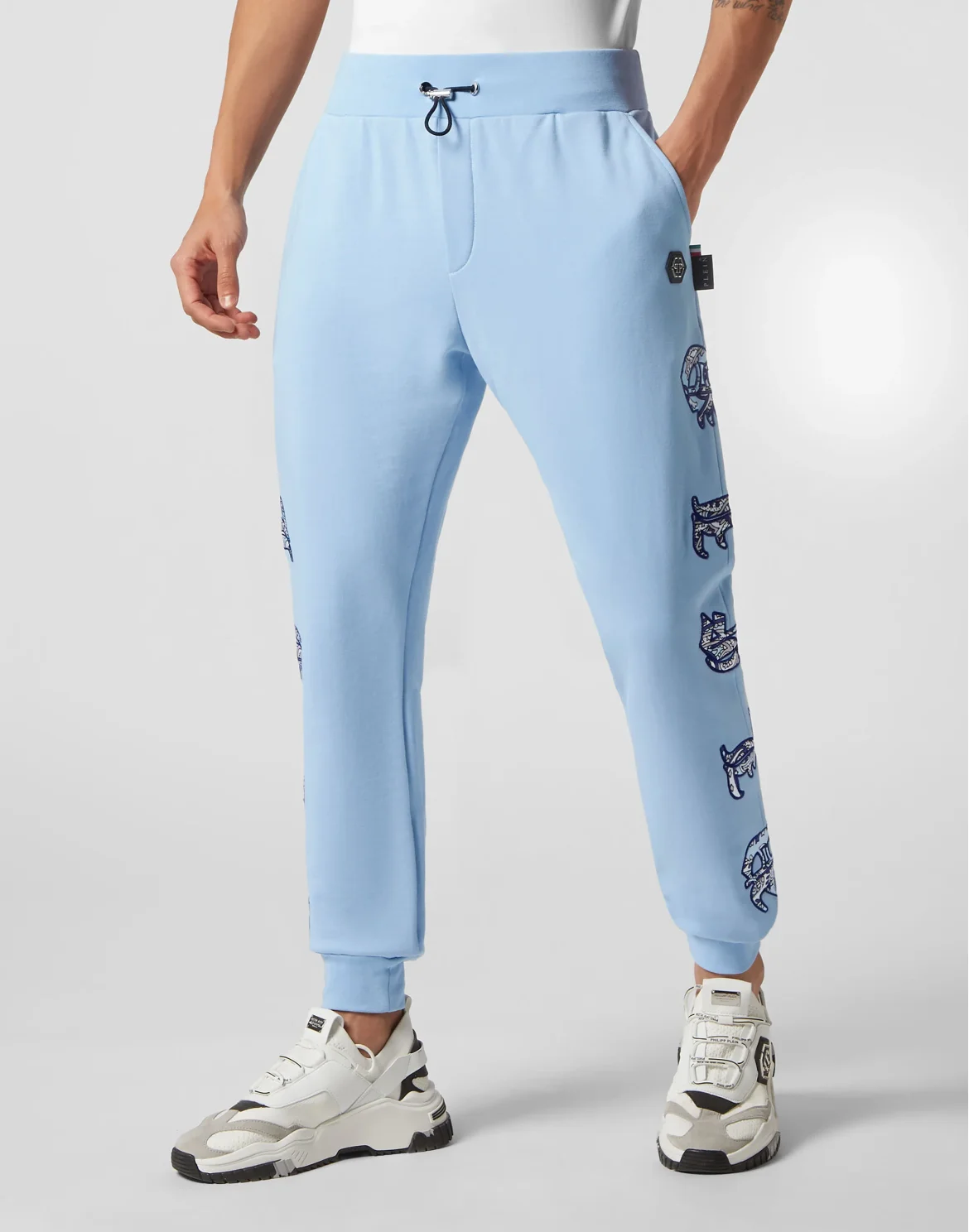 Satin Jogging Trousers Paisley Gothic Plein, цвет: Голубой