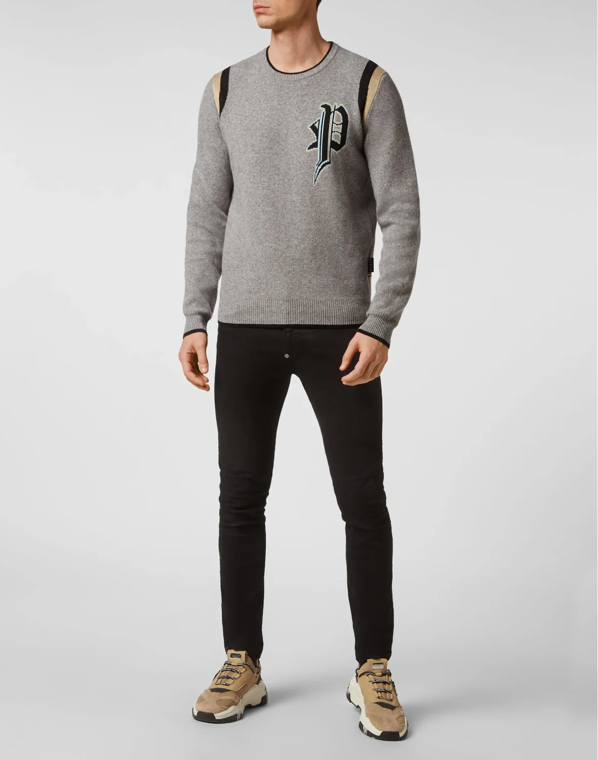 Cotton/Wool Pullover Round Neck LS Gothic Plein, цвет: Серый