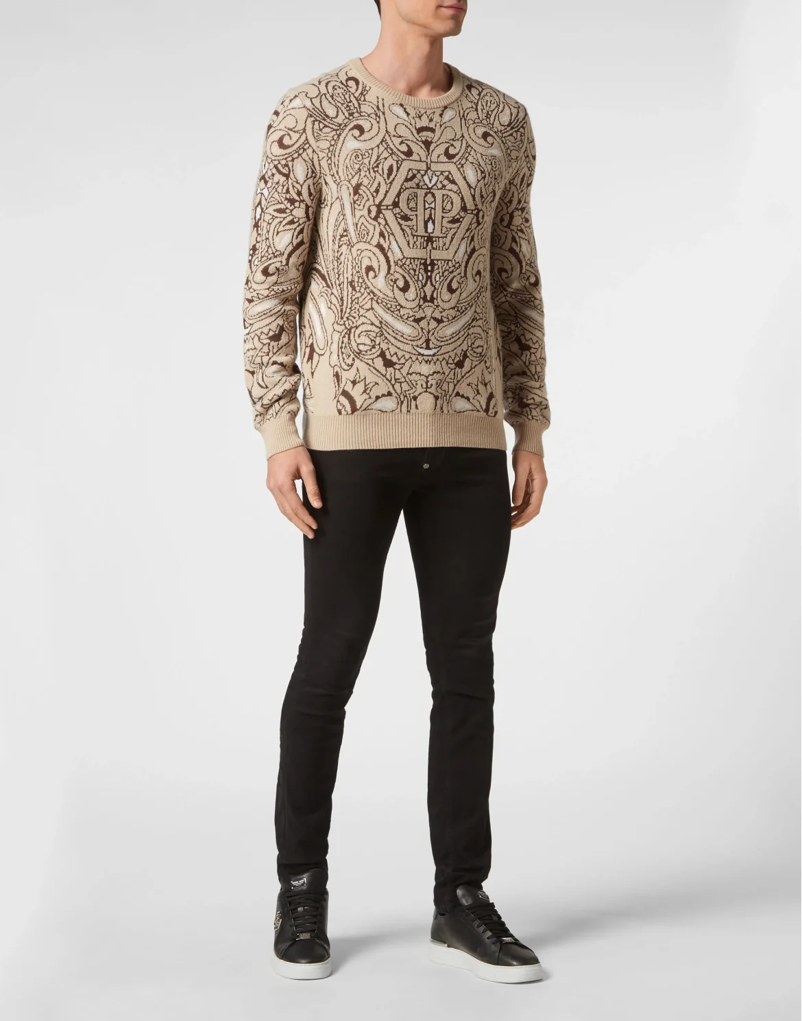 Cashmere & Silk Pullover Round Neck LS Paisley Bandana, цвет: Бежевый