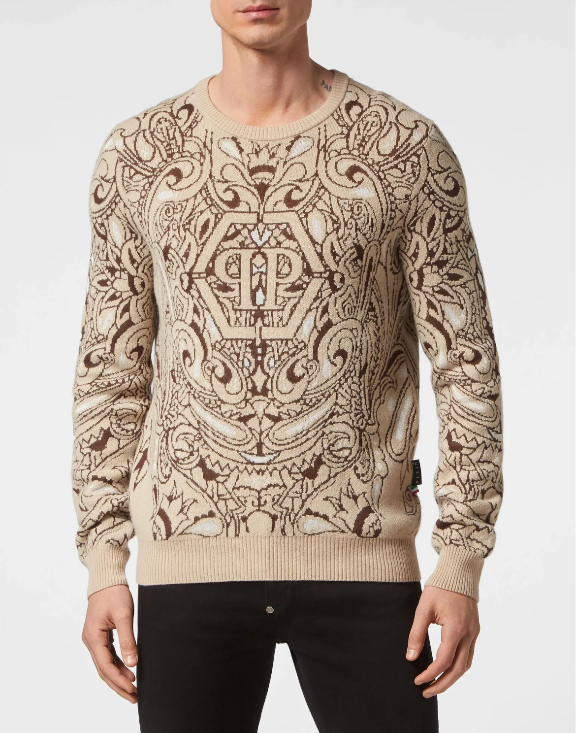 Cashmere & Silk Pullover Round Neck LS Paisley Bandana, цвет: Бежевый