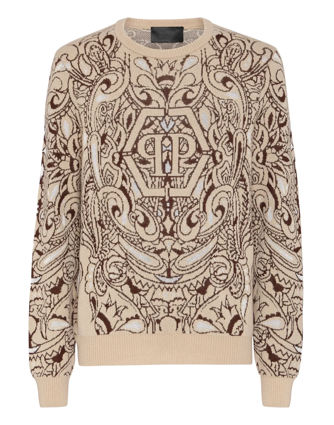 Cashmere & Silk Pullover Round Neck LS Paisley Bandana, цвет: Бежевый