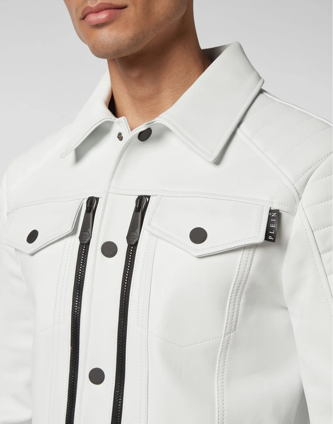 Leather Moto Jacket Iconic Plein, цвет: Белый