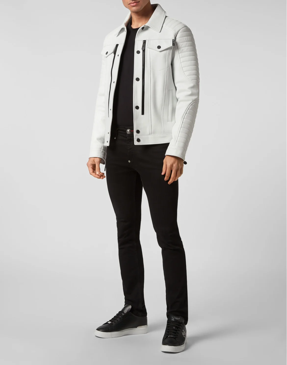 Leather Moto Jacket Iconic Plein, цвет: Белый
