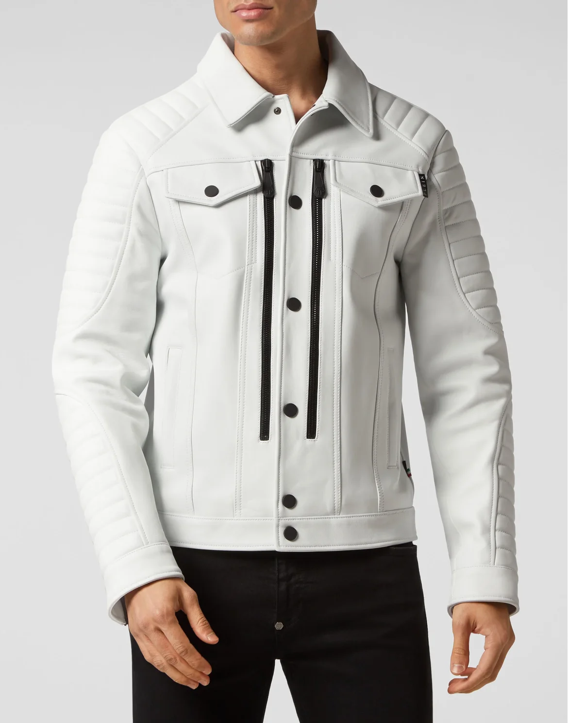 Leather Moto Jacket Iconic Plein, цвет: Белый