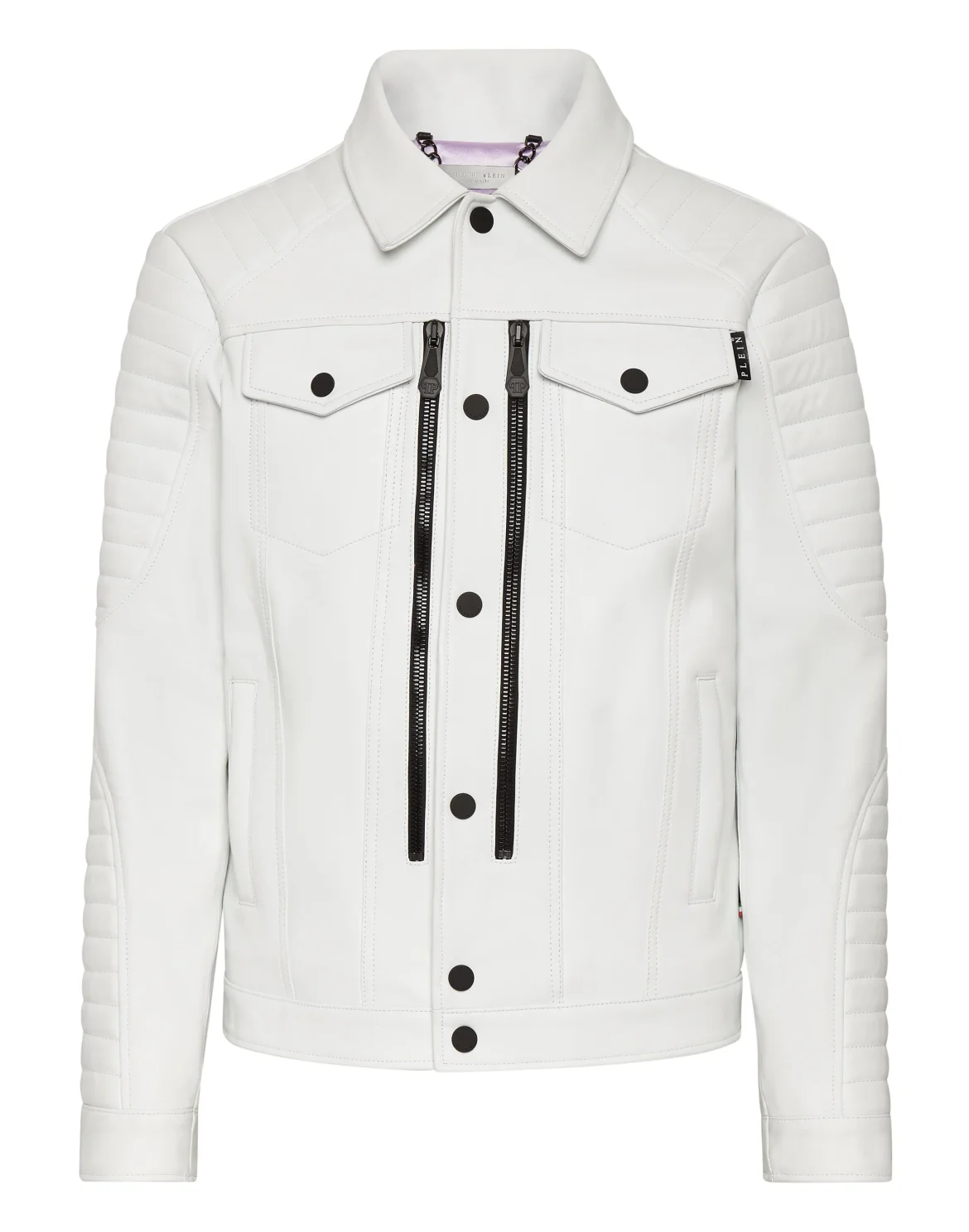 Leather Moto Jacket Iconic Plein, цвет: Белый