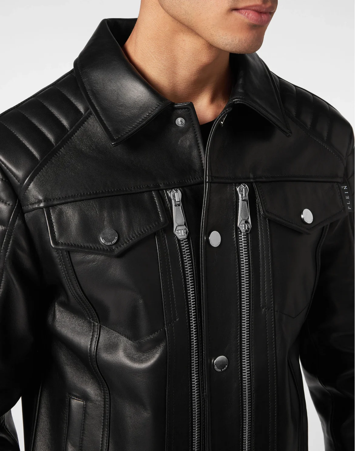 Leather Moto Jacket Iconic Plein, цвет: Черный