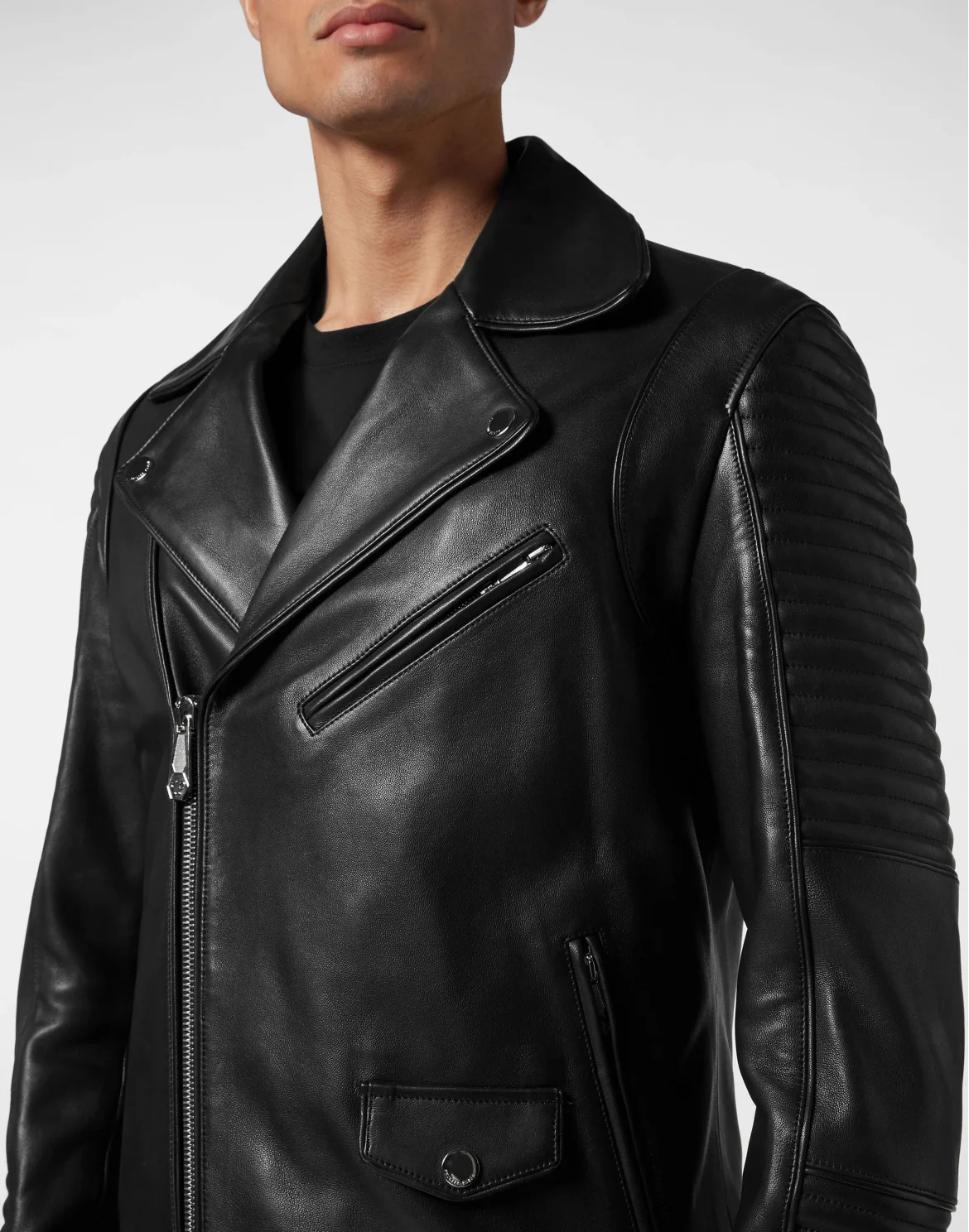 Padded Leather Biker Jacket Gothic Plein, цвет: Черный