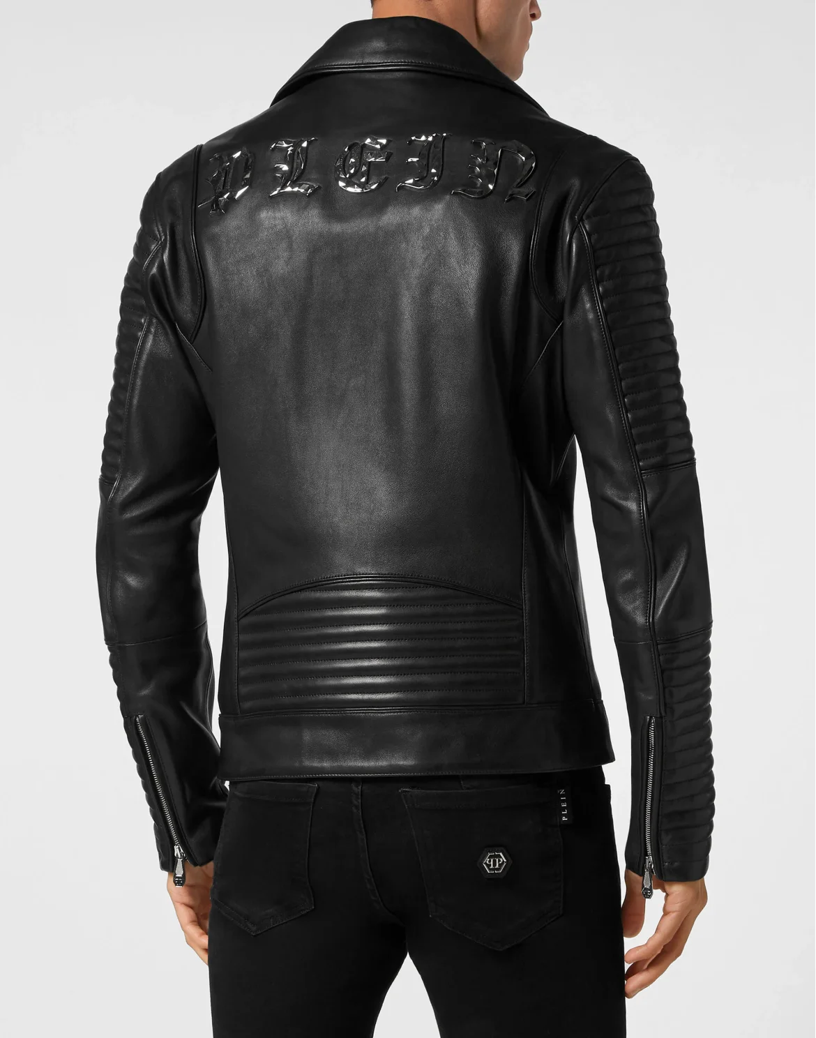 Padded Leather Biker Jacket Gothic Plein, цвет: Черный