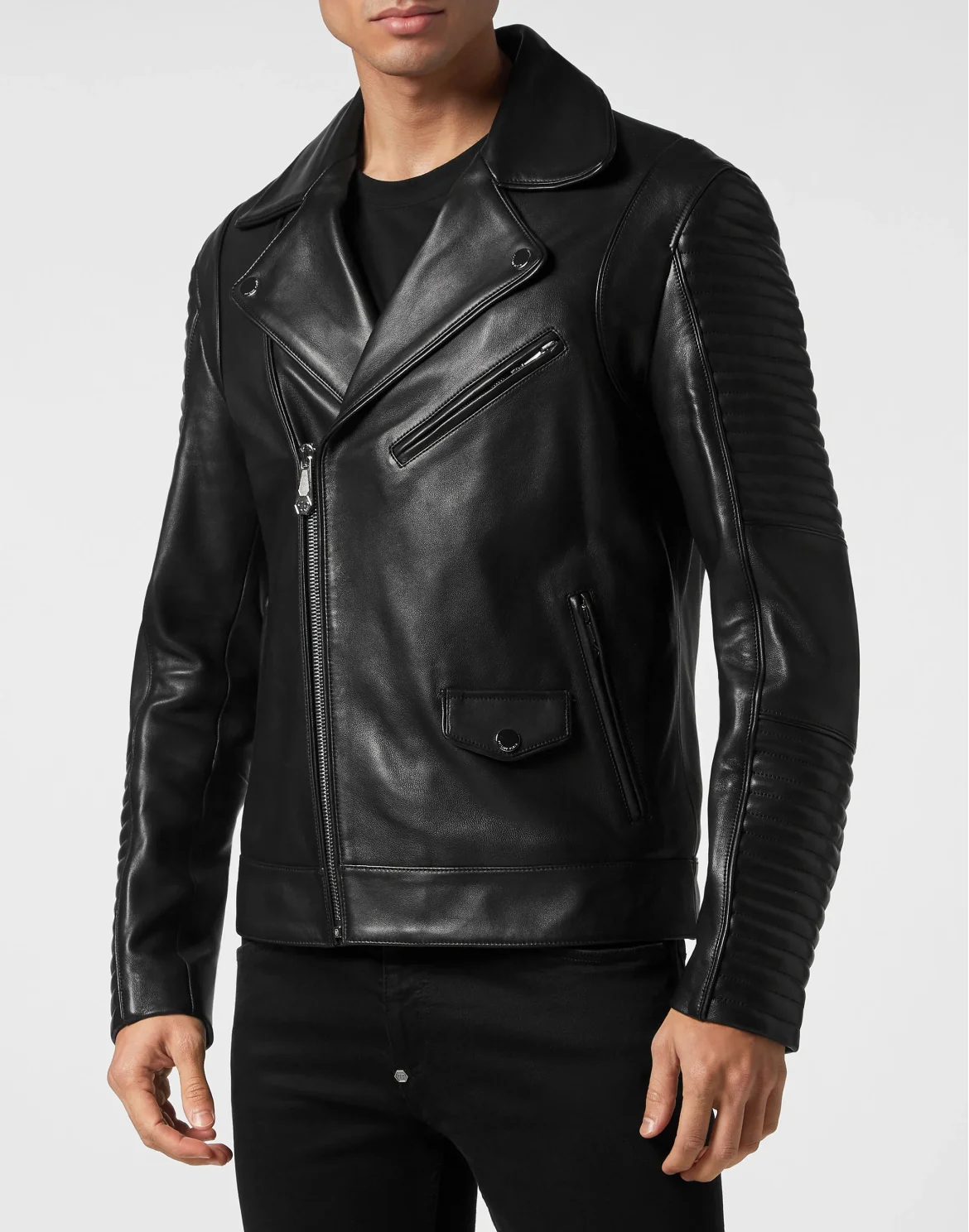 Padded Leather Biker Jacket Gothic Plein, цвет: Черный