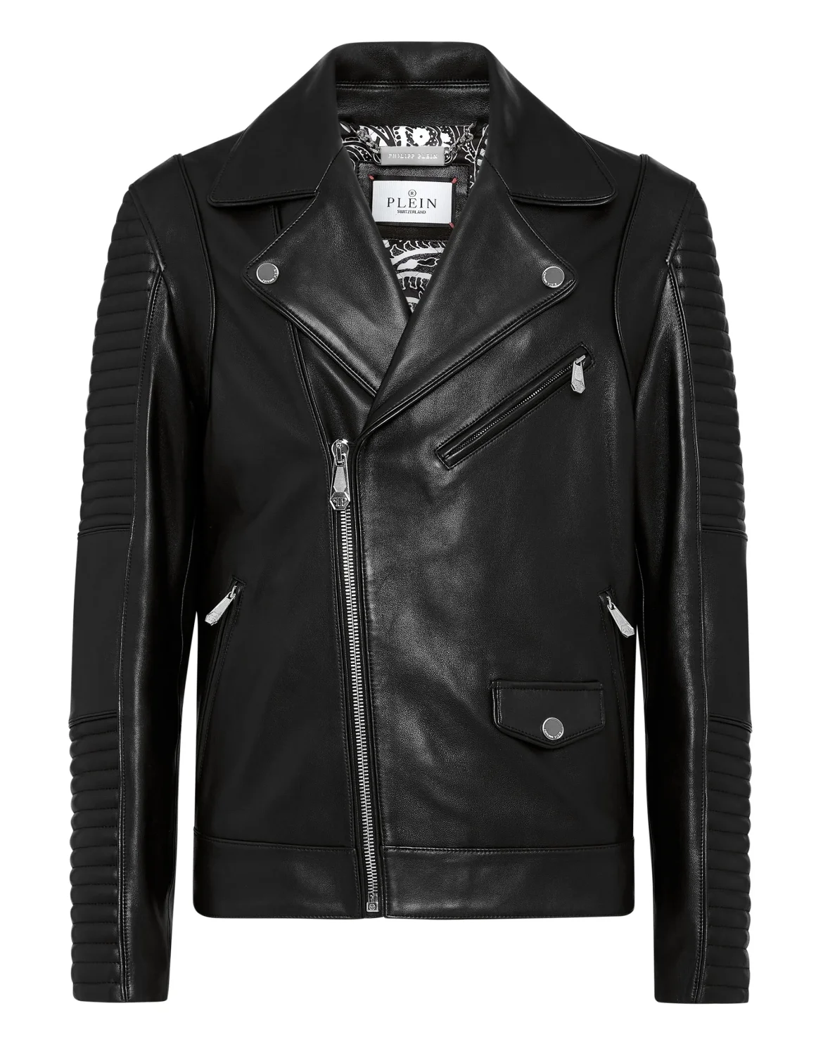 Padded Leather Biker Jacket Gothic Plein, цвет: Черный