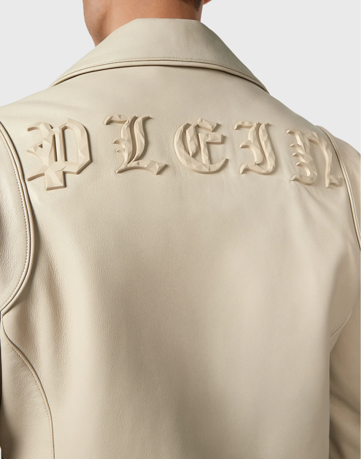 Padded Leather Biker Jacket Gothic Plein, цвет: Бежевый