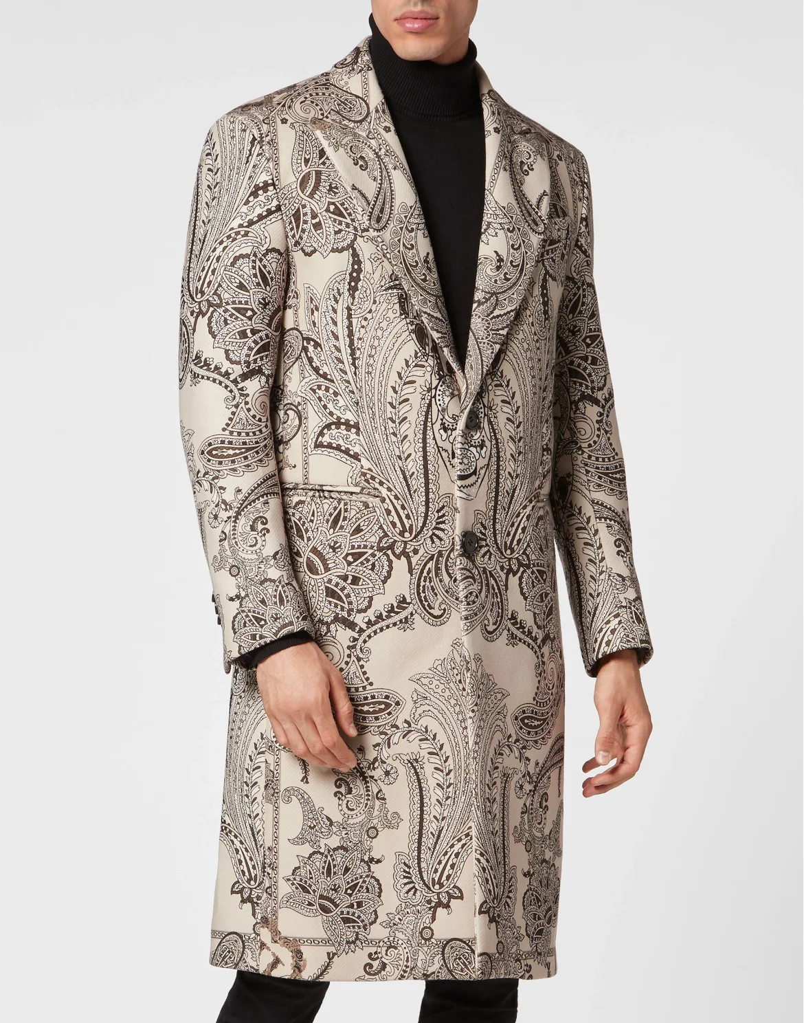 Wool Long Coat Paisley Foulard, цвет: Бежевый