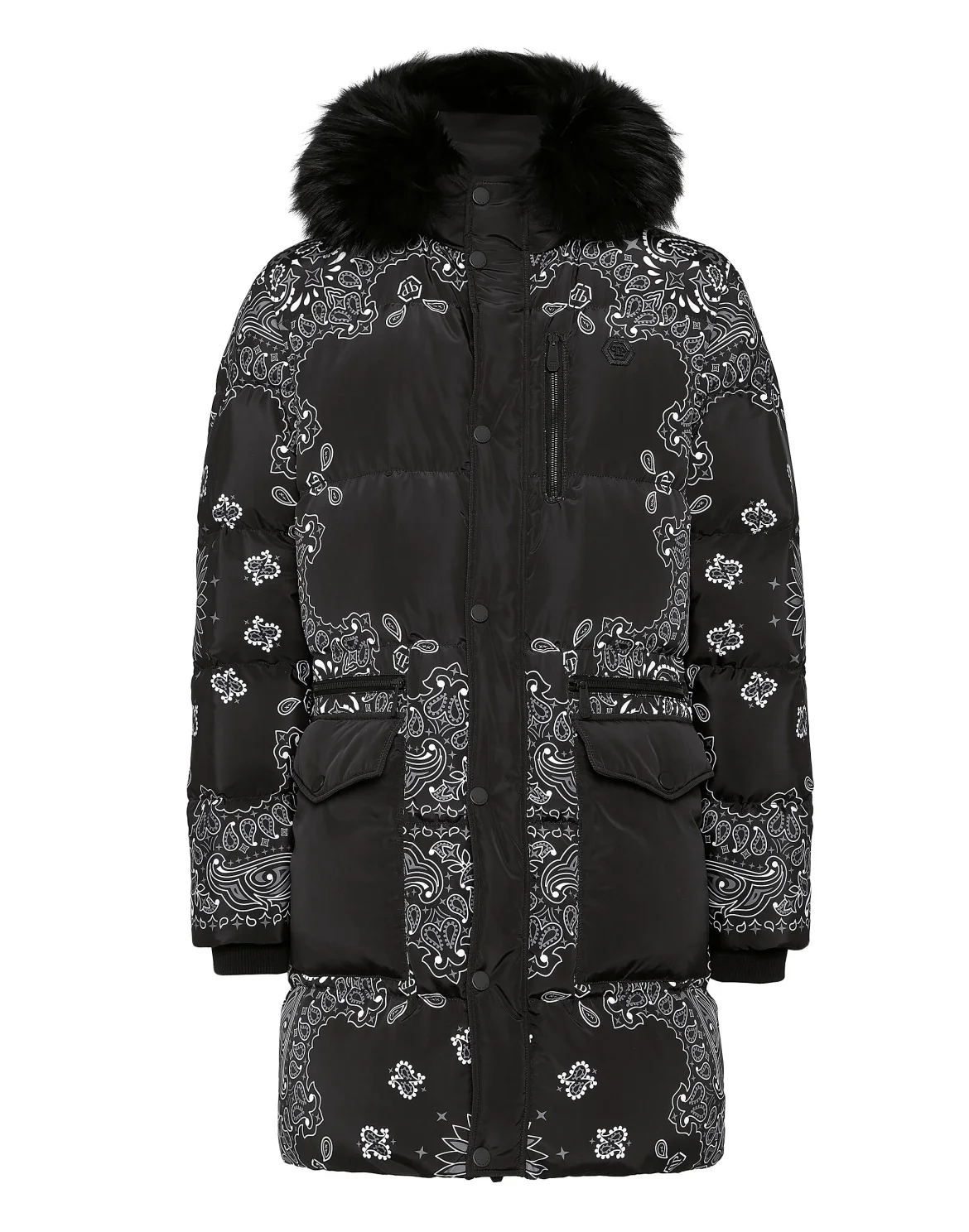 Nylon and Fur Parka Paisley Bandana, цвет: Черный