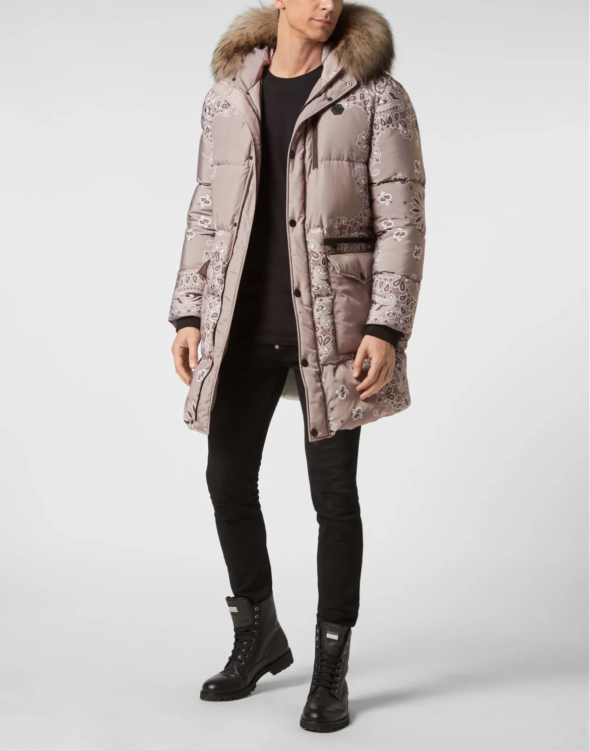 Nylon and Fur Parka Paisley Bandana, цвет: Бежевый