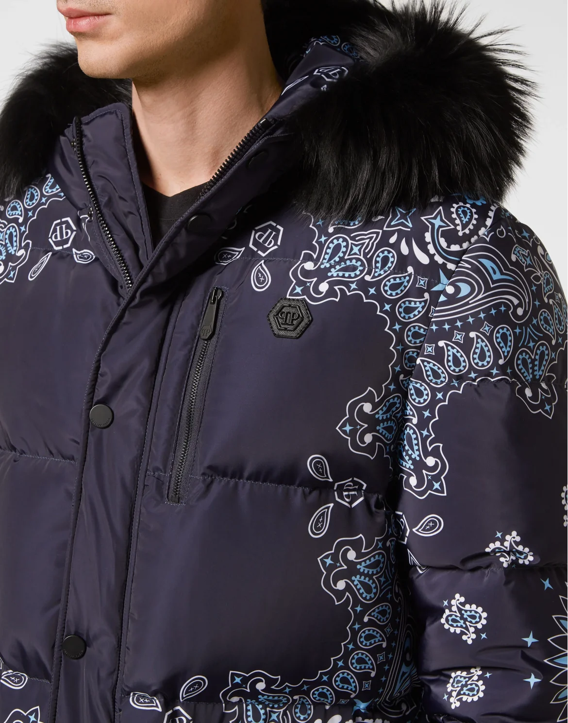Nylon and Fur Parka Paisley Bandana, цвет: Синий