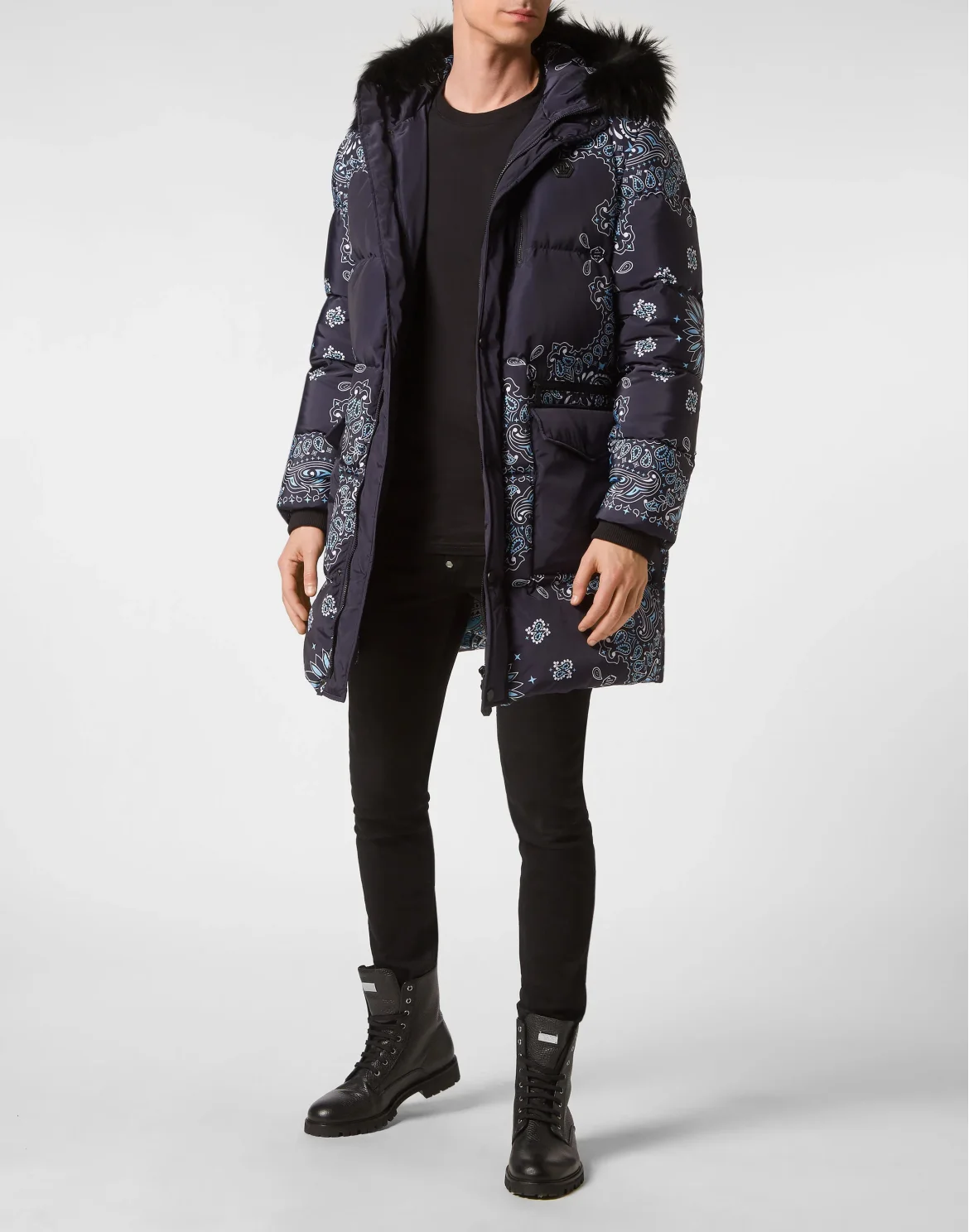 Nylon and Fur Parka Paisley Bandana, цвет: Синий