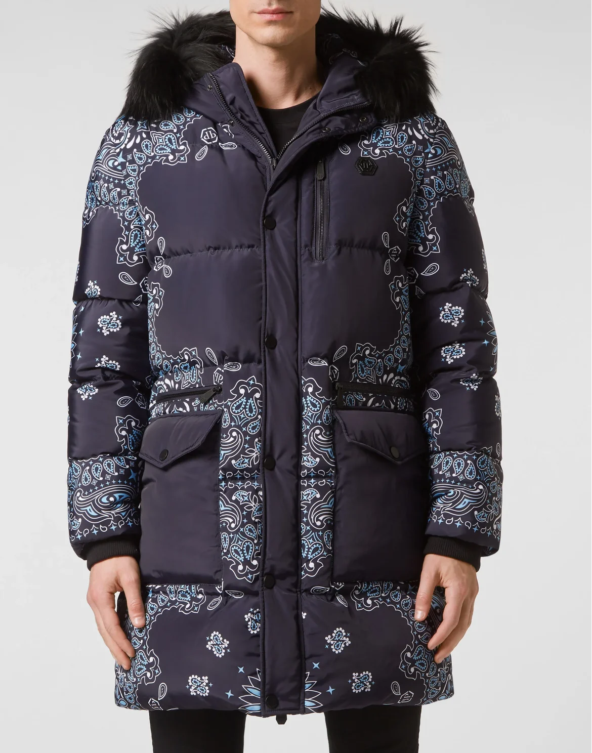 Nylon and Fur Parka Paisley Bandana, цвет: Синий