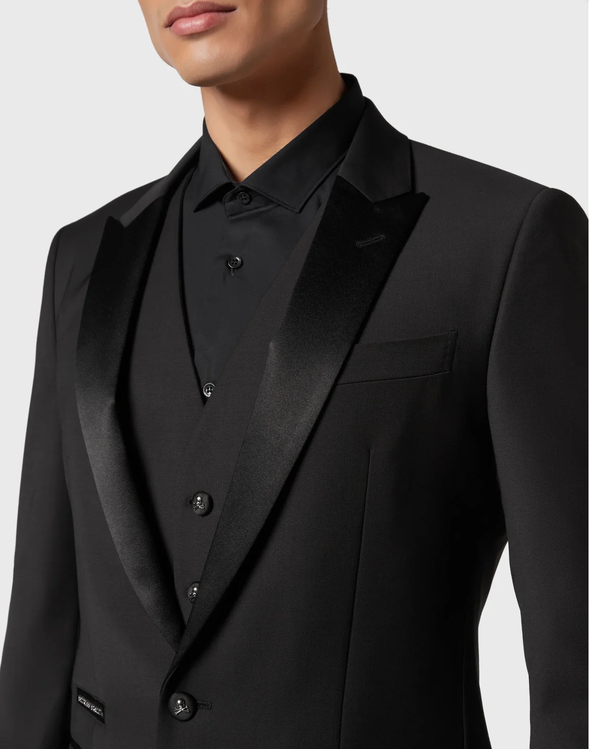 Light Wool Tuxedo Suit: Blazer/Gilet/Trousers, цвет: Черный