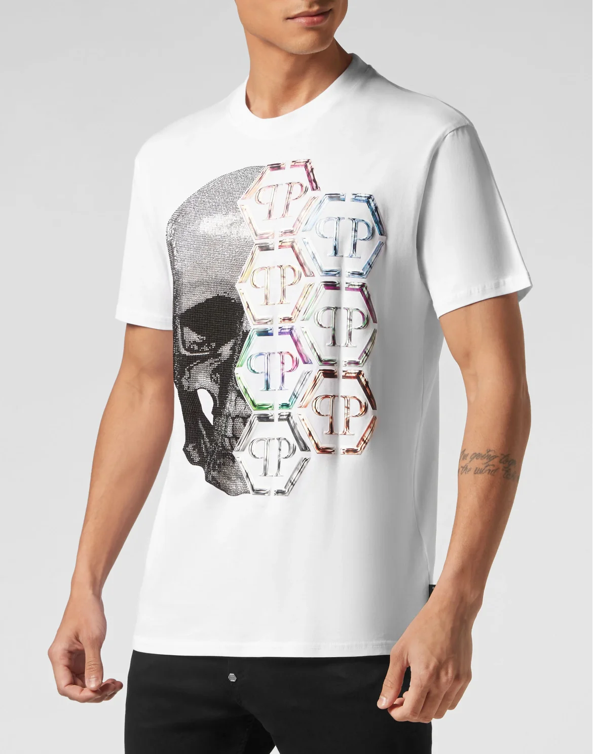 T-shirt Round Neck SS Skull and Plein, цвет: Белый