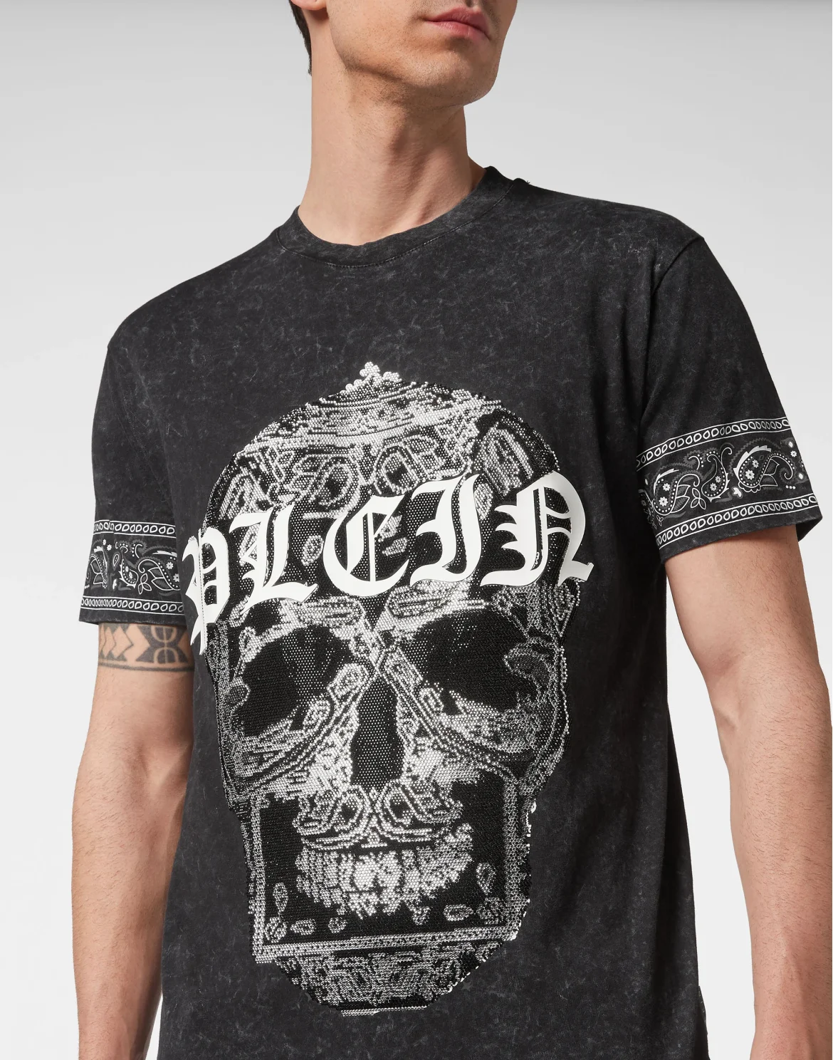 Washed T-shirt Round Neck SS Paisley Strass, цвет: Черный