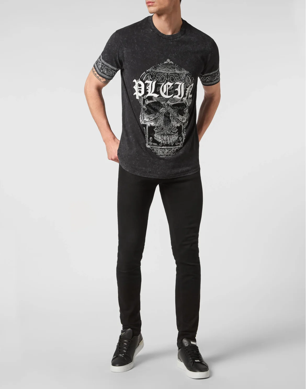 Washed T-shirt Round Neck SS Paisley Strass, цвет: Черный