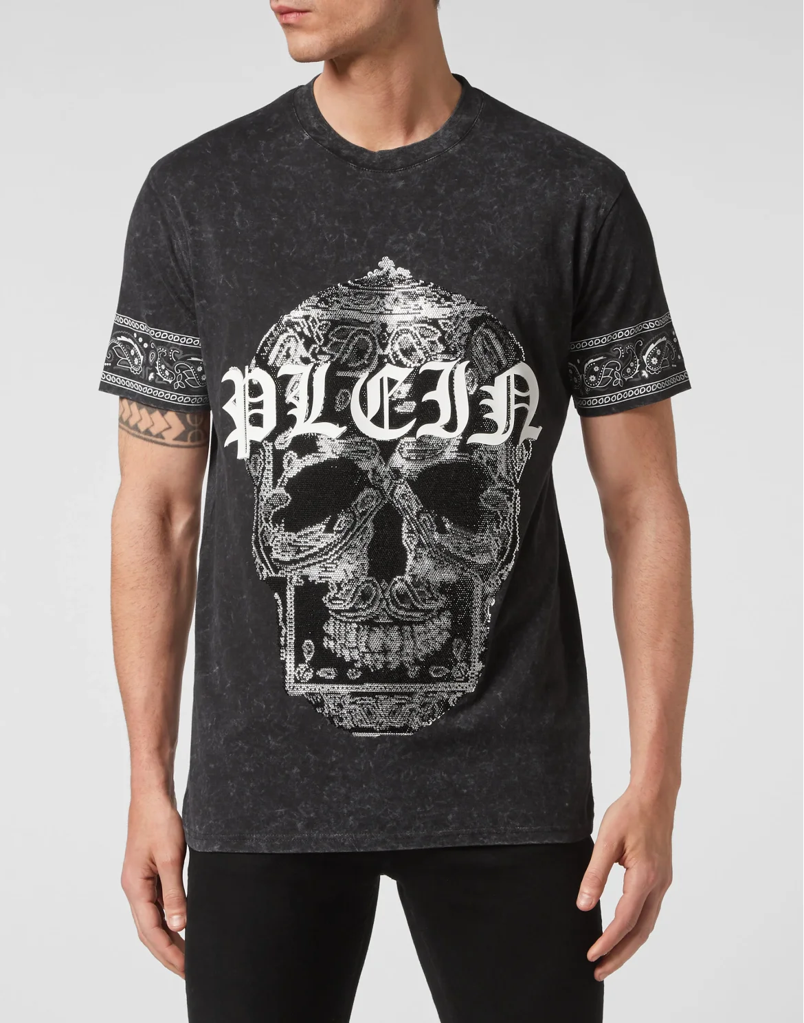 Washed T-shirt Round Neck SS Paisley Strass, цвет: Черный