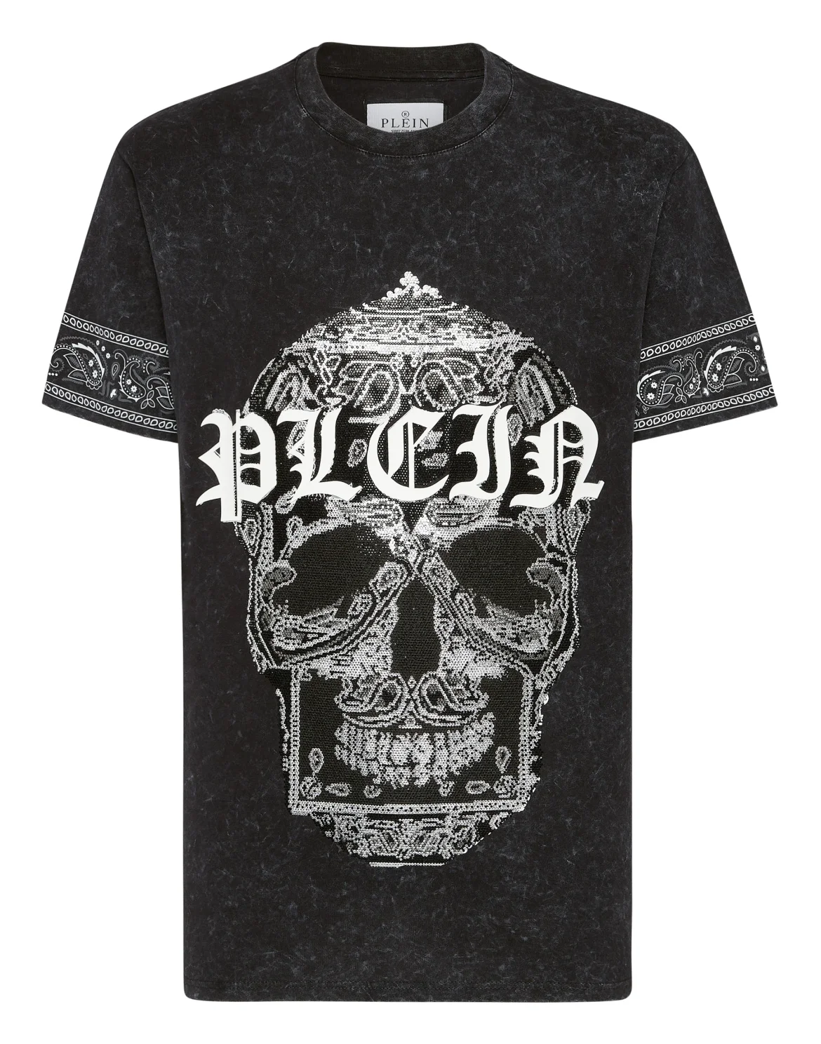 Washed T-shirt Round Neck SS Paisley Strass, цвет: Черный