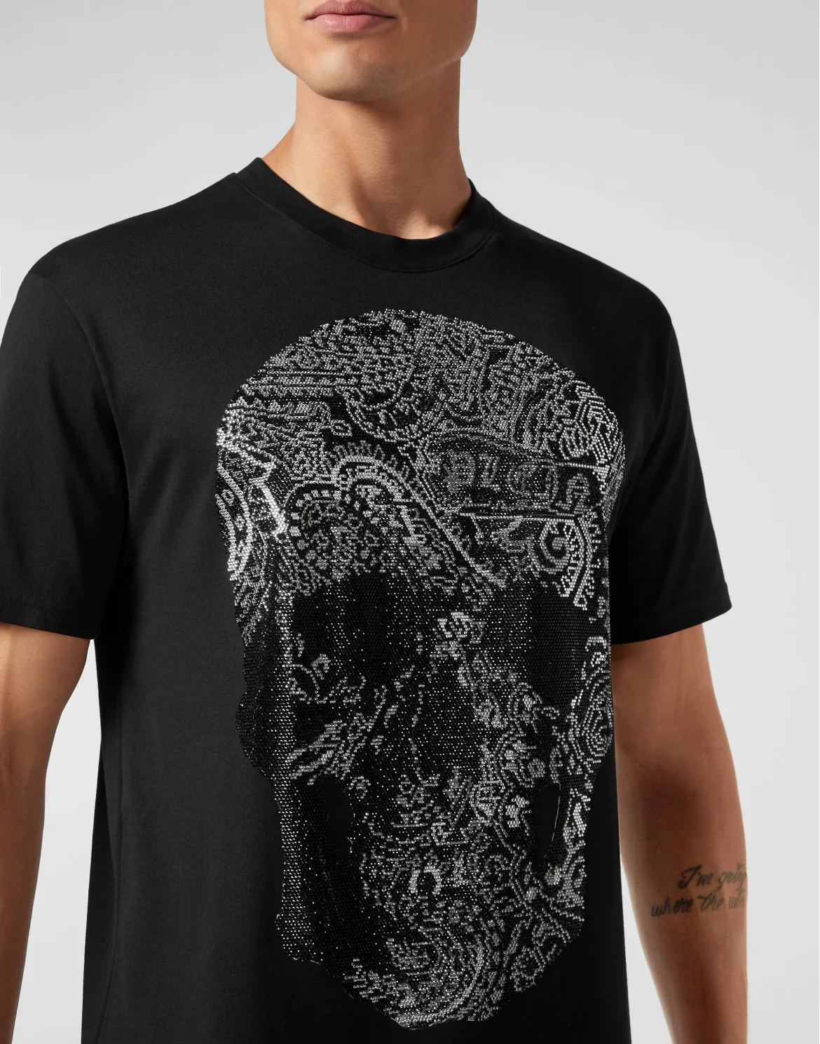 T-shirt Round Neck SS Paisley Strass, цвет: Черный