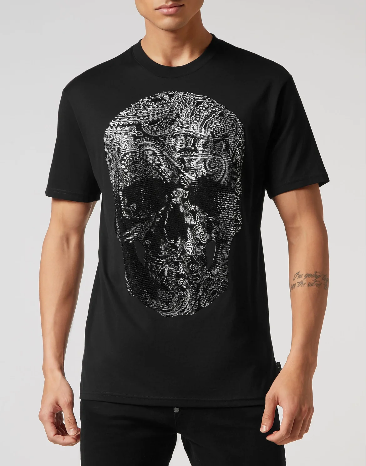 T-shirt Round Neck SS Paisley Strass, цвет: Черный