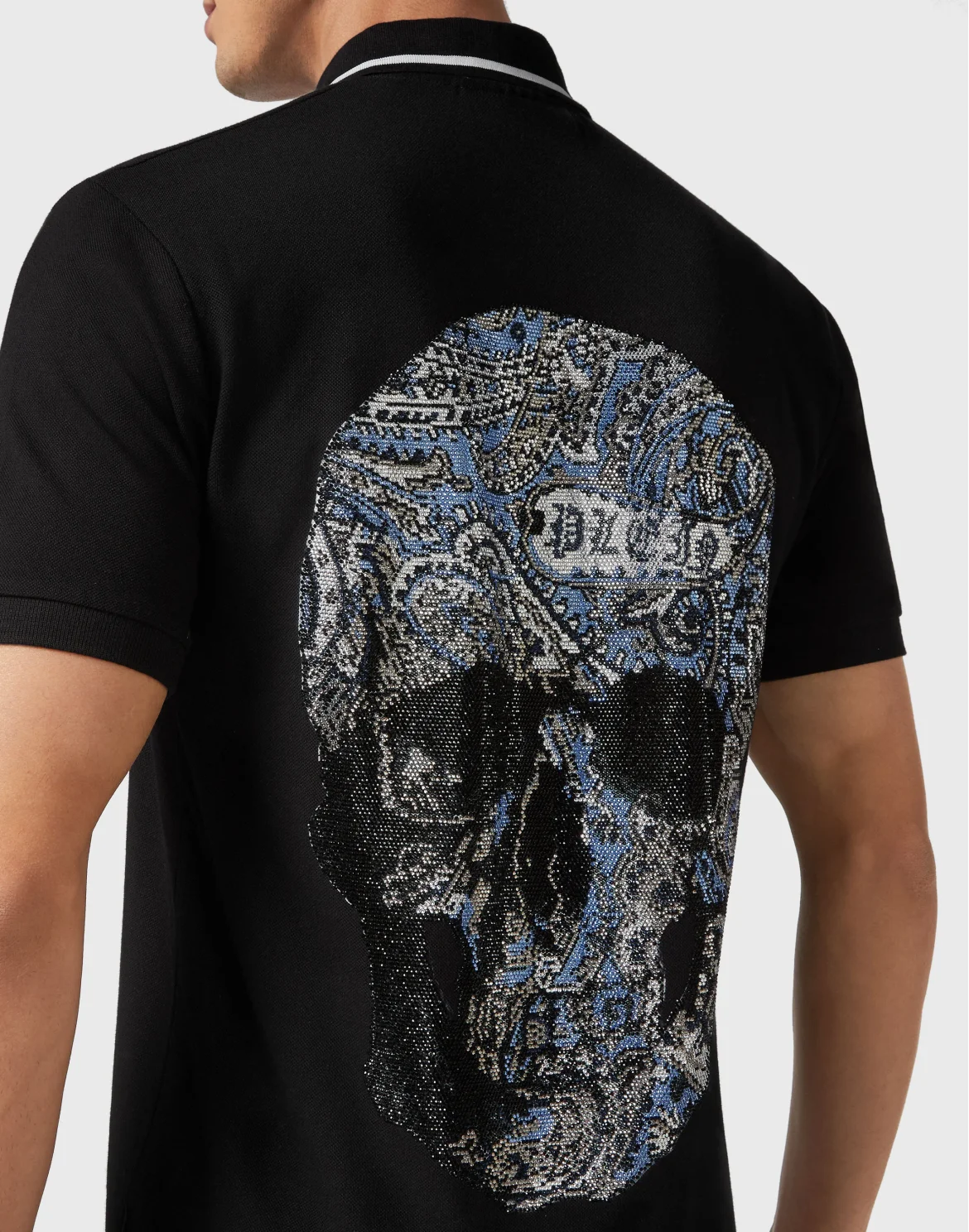 Slim Fit Polo shirt SS Paisley Strass, цвет: Черный